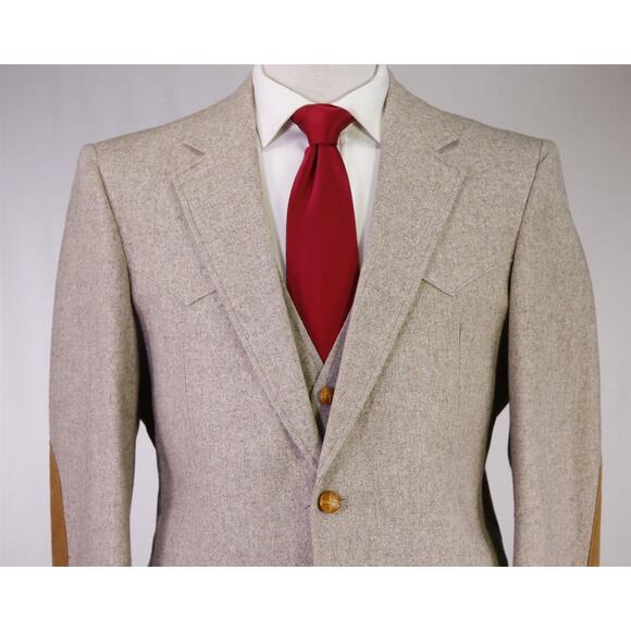 Vintage 1970's Light Brown Donegal Tweed 3-Piece Western Wool Suit 38R - Picture 3 of 11